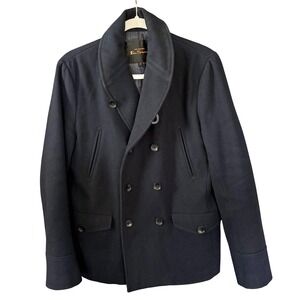BEN SHERMAN Mens Dark Navy Double Breasted Wool Blend Peacoat Winter Jacket Sz S